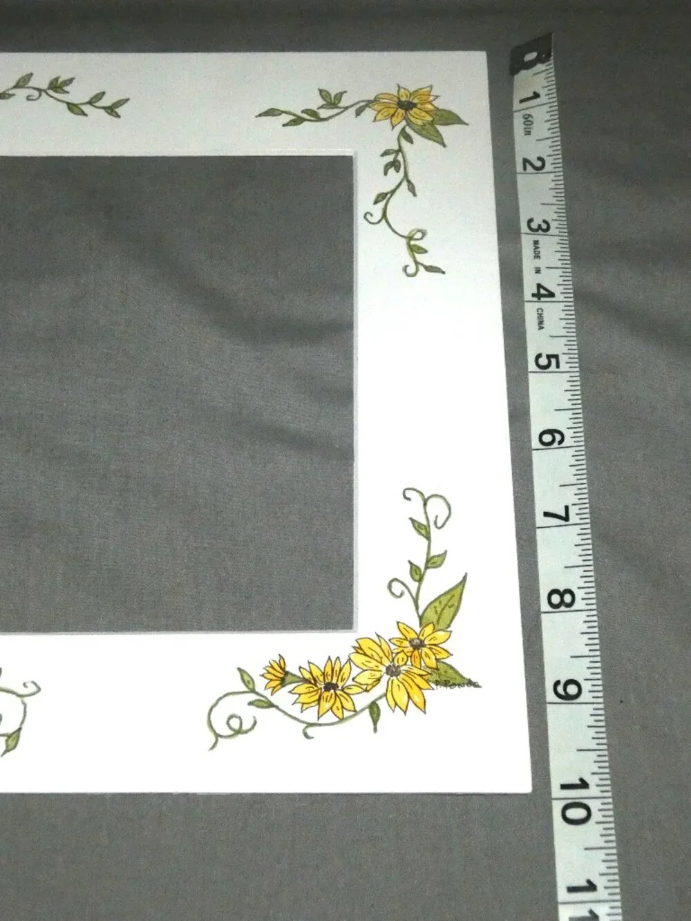 Hand Painted White Picture Frame Mat Photo Mat Blue Butterfly Yellow Flowers